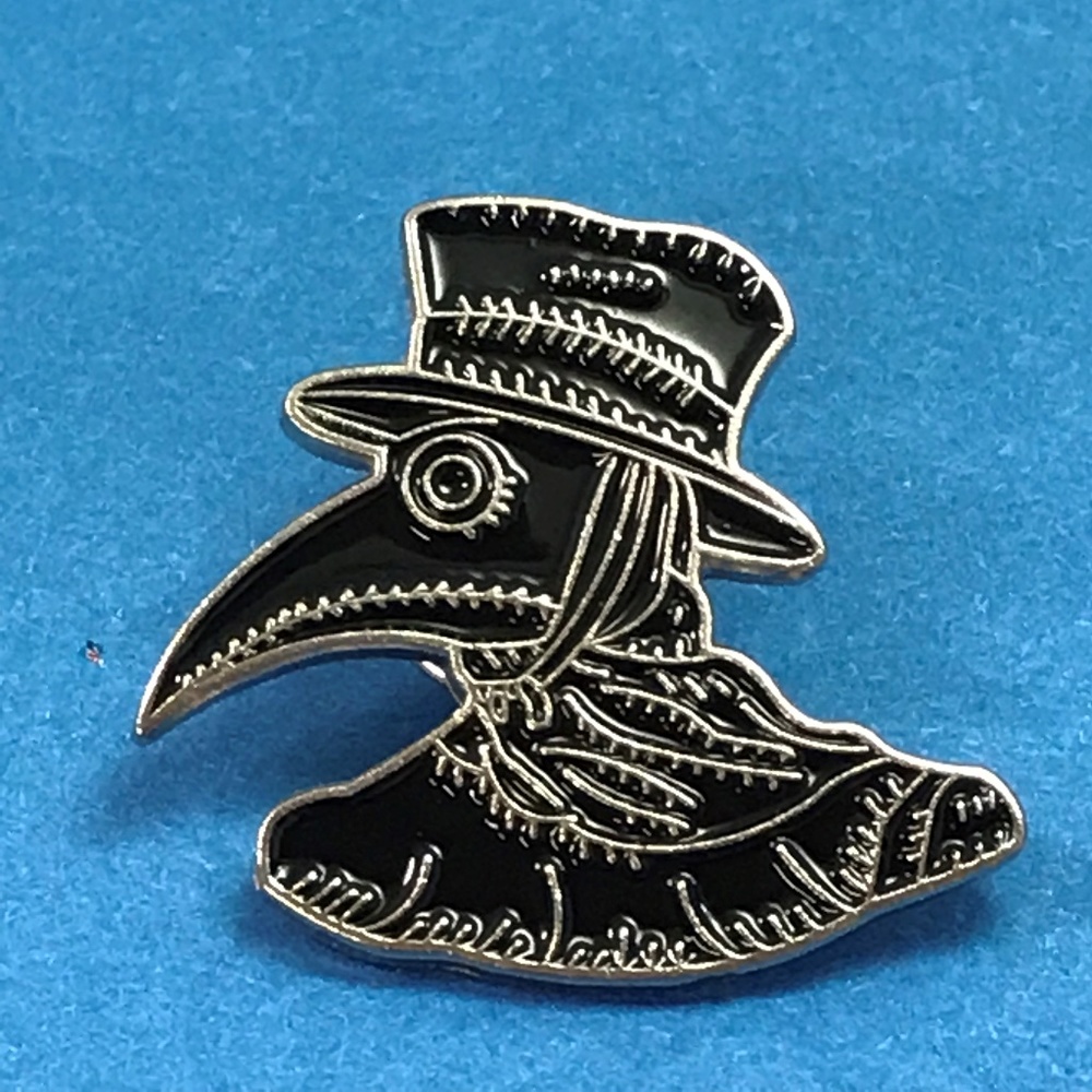 Bubonic Plague Doctor Black Silver Tone Enamel Pin